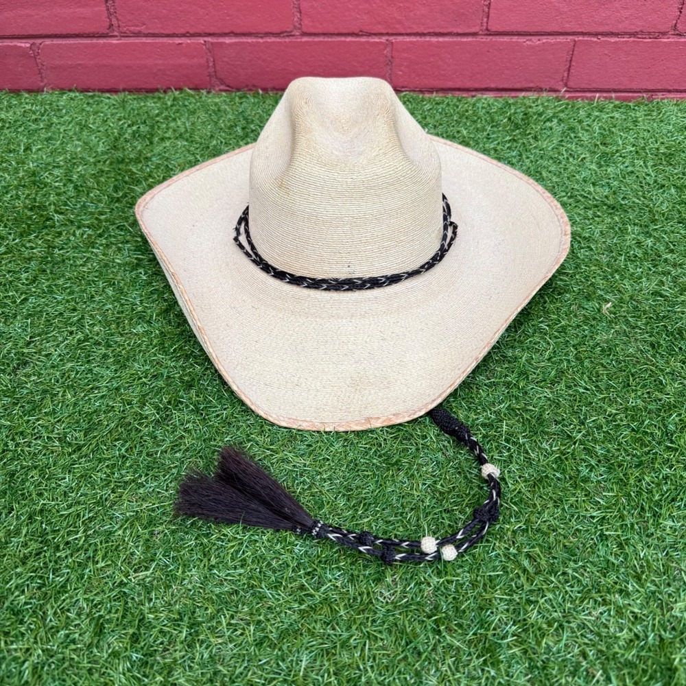 Genuine Mexican Palm Cowboy Hat USA Size 7 Mex 56 Braided Band Horsehair Tassel